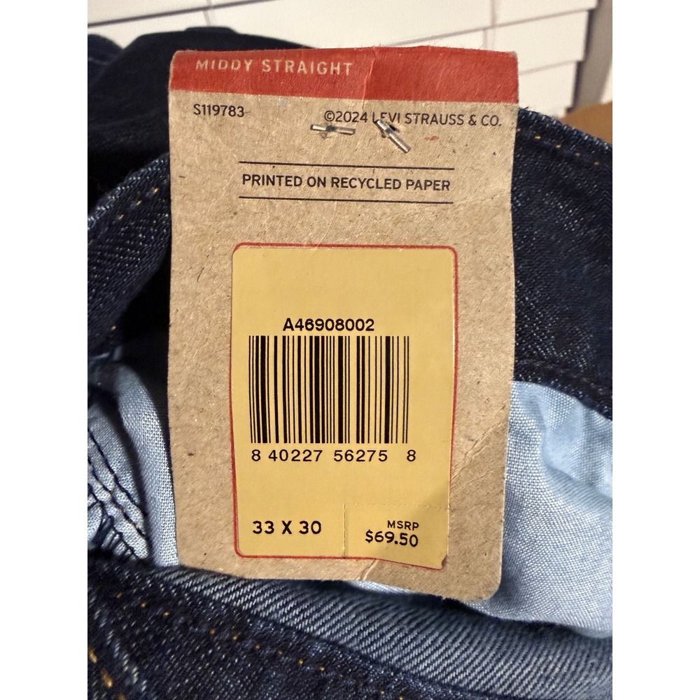 Levi Strauss Middy Straight Dark Wash Denim Jeans‎ Women's 33x30 New With Tags - Picture 2 of 5